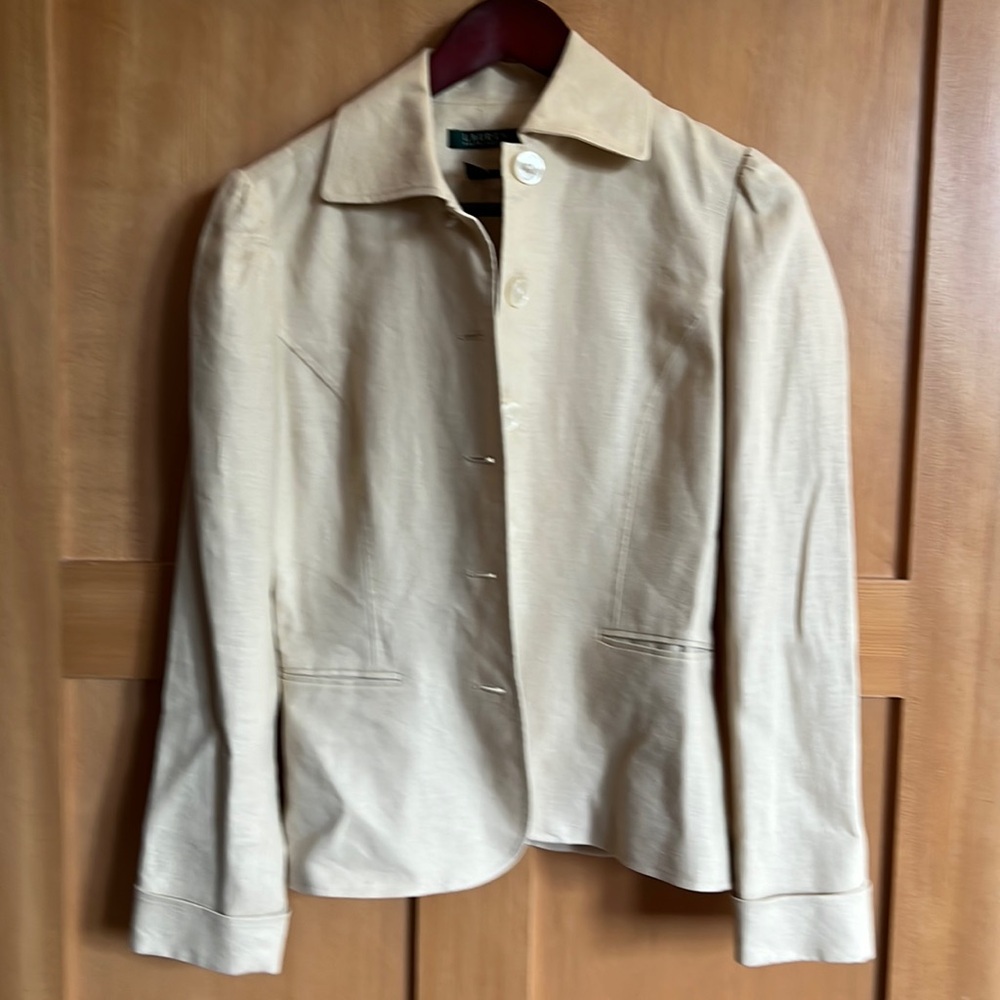Ralph Lauren Lightweight Jacket Button Front Linen Cream